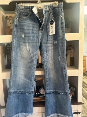 Women's Distressed Wide-Leg Jeans - Faded Blue special A